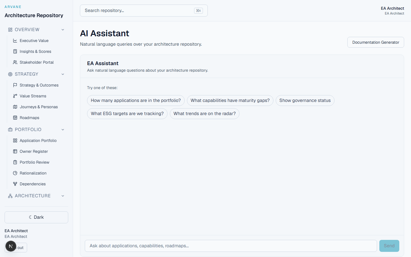 AI Assistant with suggested natural-language questions over the repository